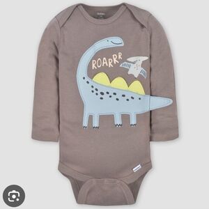 Gerber Baby Short Sleeve Onesie  Dinosaur Applique Bodysuit Brown Newborn 0 - 3m